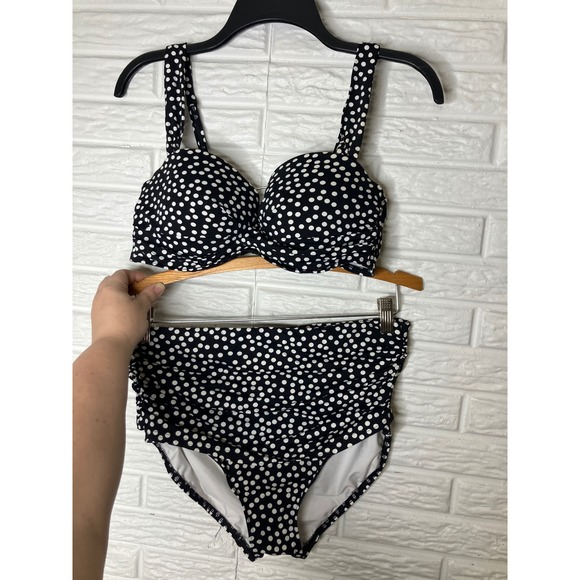 Lands End navy blue & white polka dot high waist bikini women's size 8 summer - Picture 2 of 9